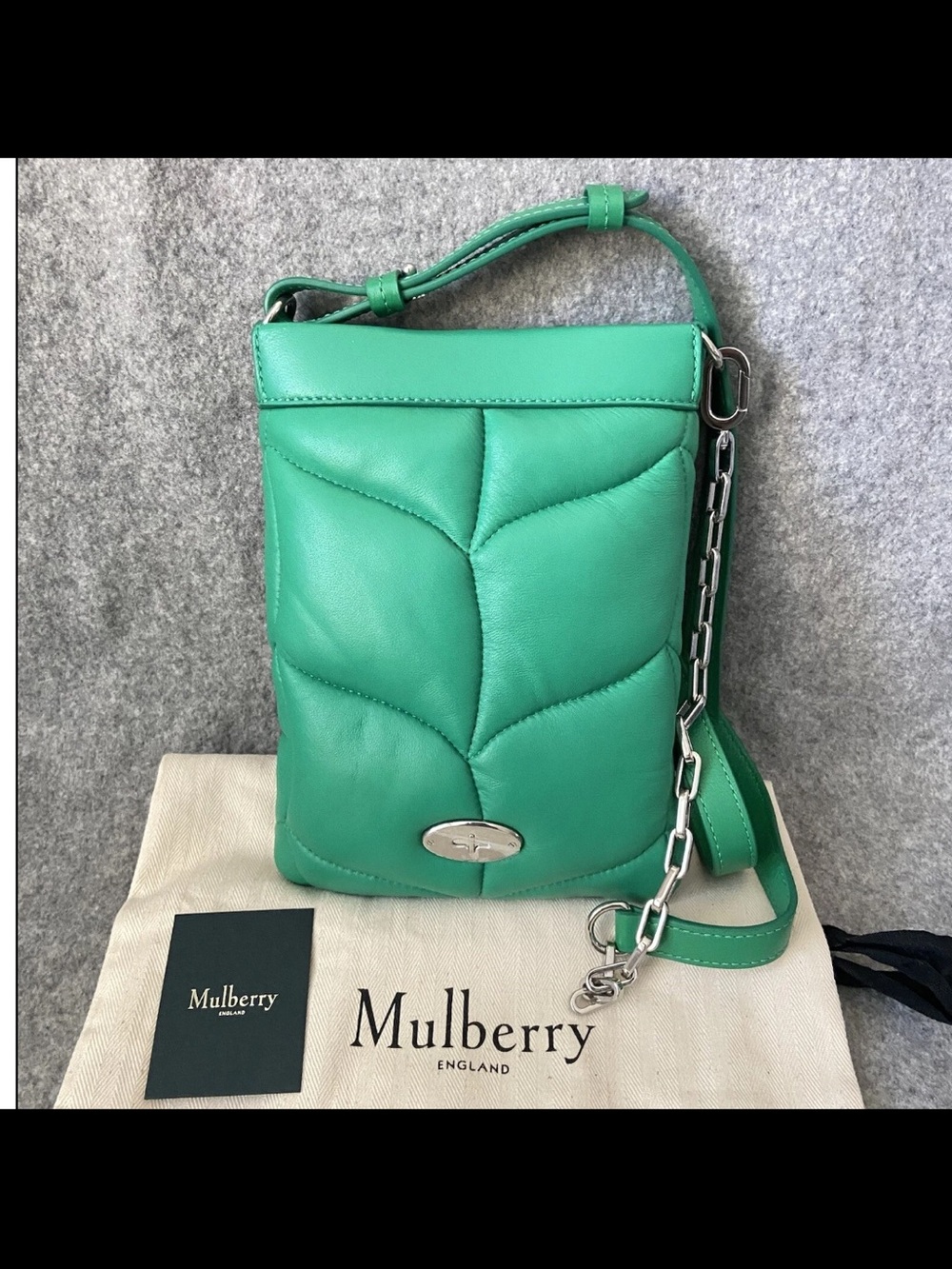 Mulberry Emerald Green Quilted Leather Shoulder Bag with Chain Detail